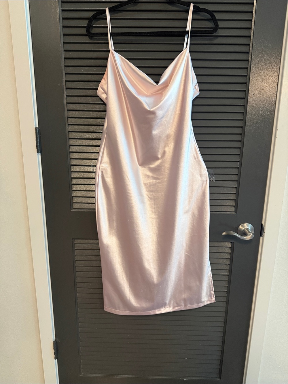 Satin soft pink strap cow neck with side zipper